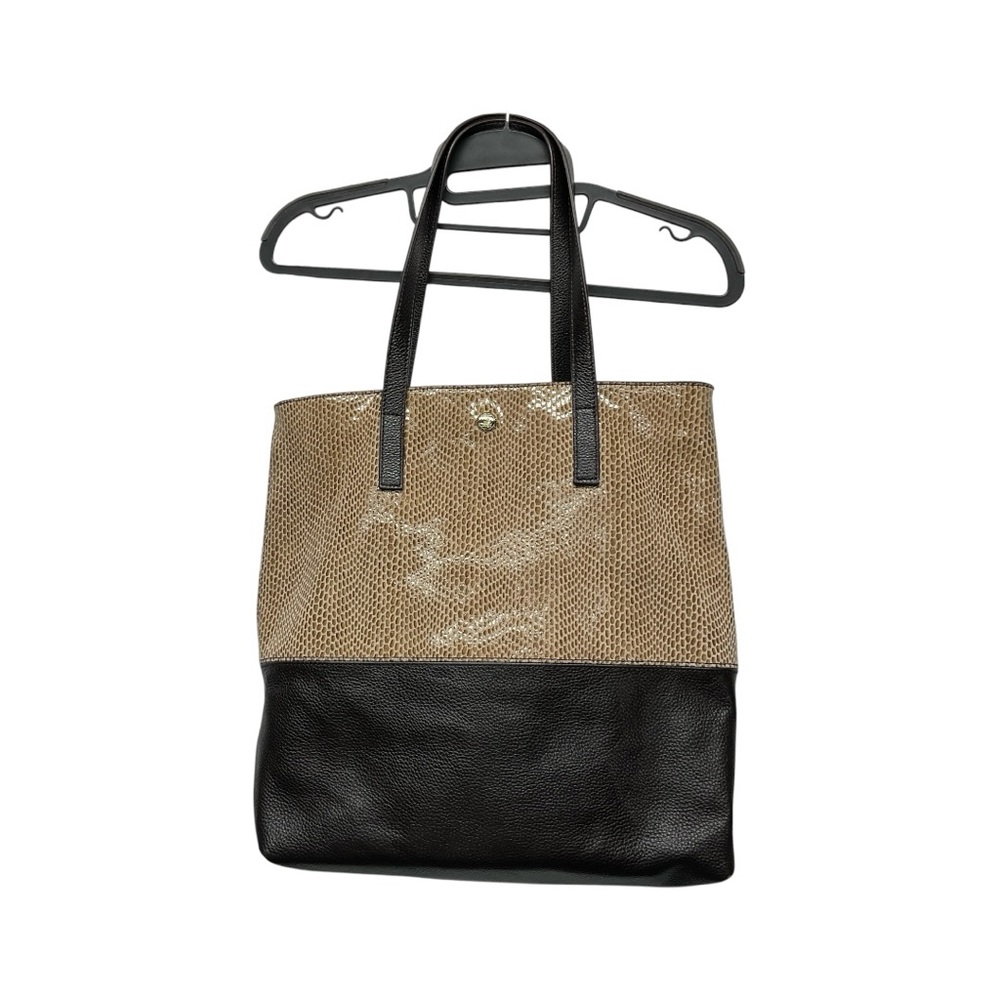 JPK PARIS75 ColorBlock Leather Tote Magnet Snap Closure Classic Timeless Neutral